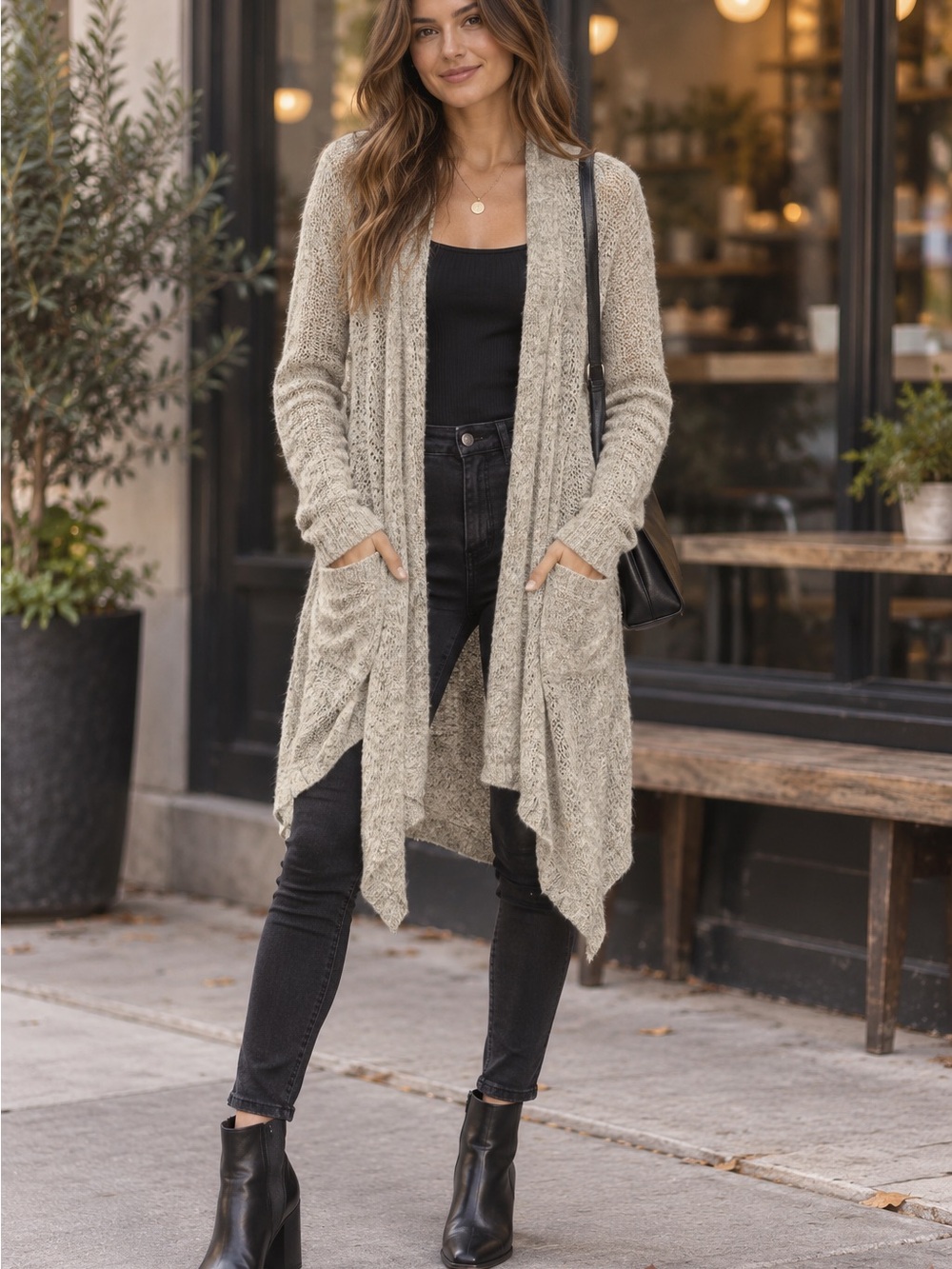 Free People Long Open-Front Knit Cardigan XS